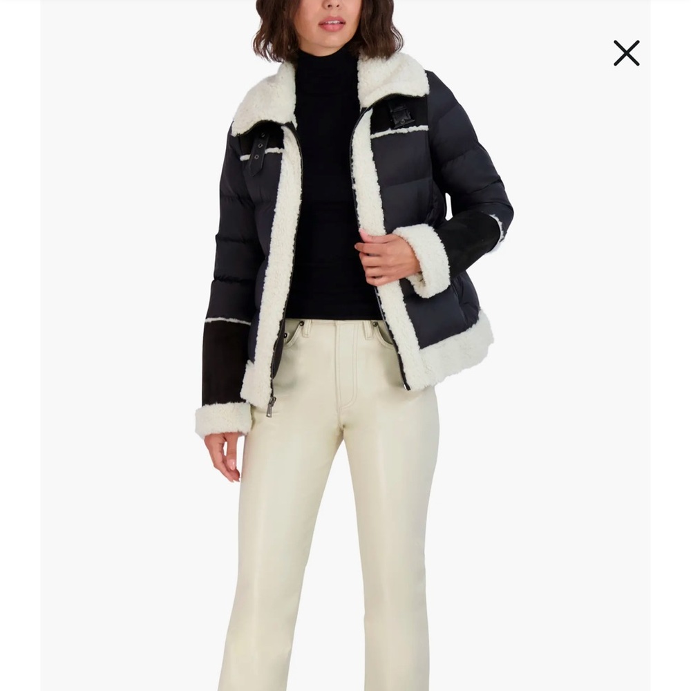 Selena Faux Shearling Trim Mixed Media Jacket